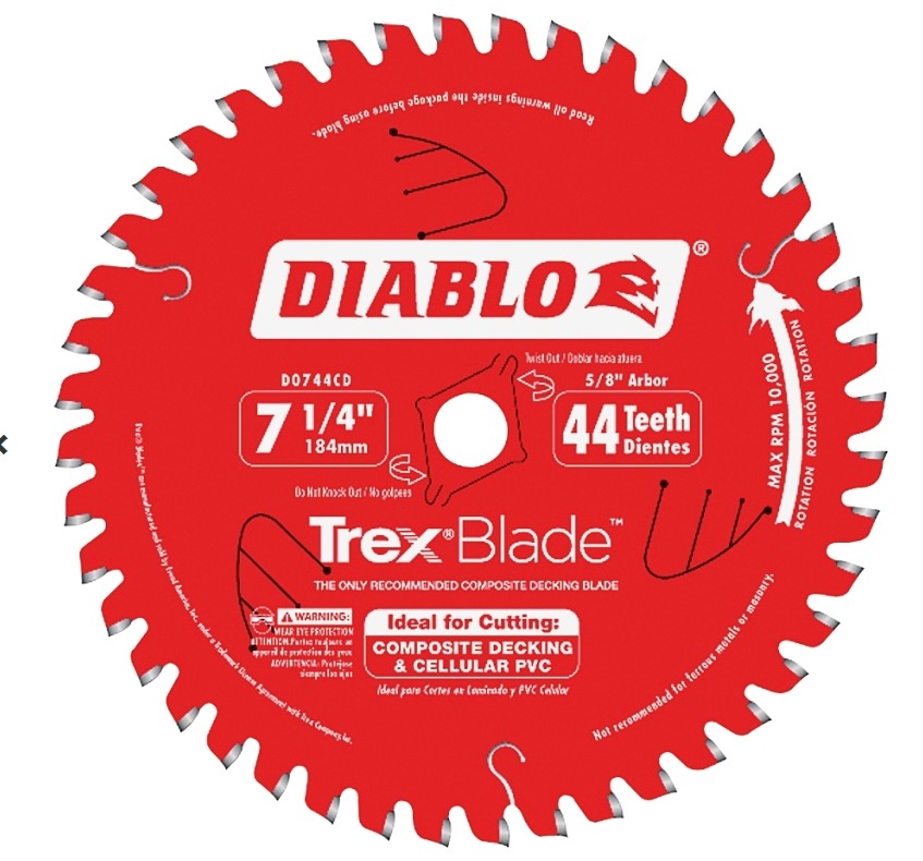 Diablo Circular Trex Deck Blade 7-1/4” x 44-Teeth for Composites and Plastic