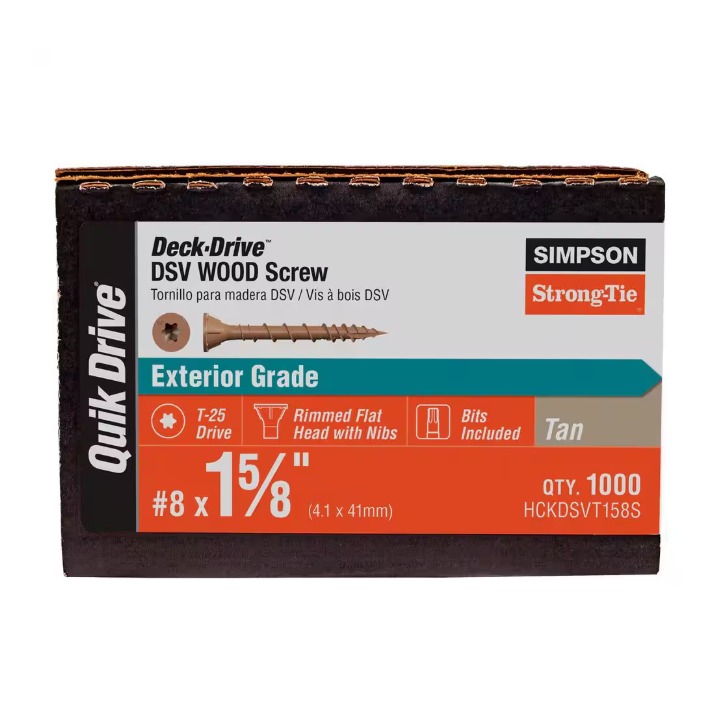 Simpson Strong-Tie Deck-Drive™ DSV #8x1-5/8 Wood Screws 1000ct Collated