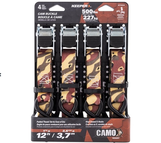 Ratchet Tie-Down Strap 1X12 4pk Camo