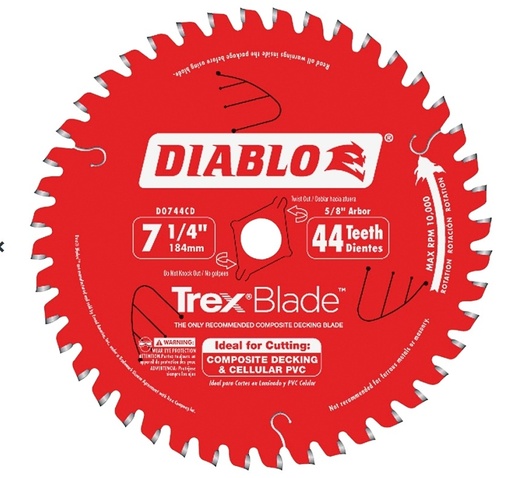 Diablo Circular Trex Deck Blade 7-1/4” x 44-Teeth for Composites and Plastic