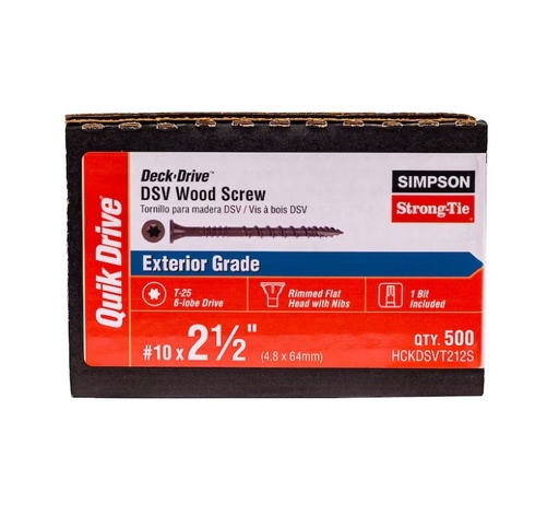 [HCKDSVT212S] Simpson Strong-Tie Deck-Drive™ DSV #10x2-1/2 Wood Screws 500ct Collated