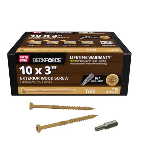 [GRDF3STT1] Grip Rite DeckForce #9x3 Screws 1Lb/Bx Tan