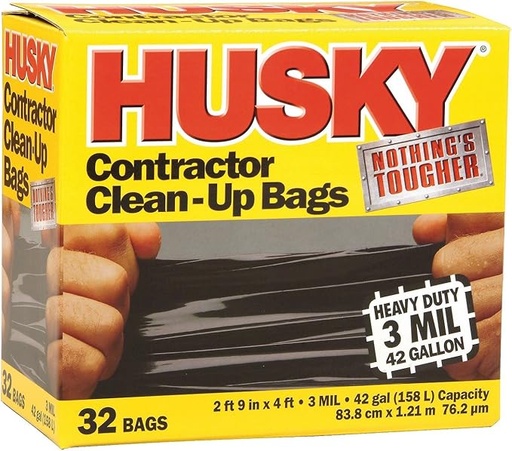 [POLHK42WC032B] Husky Contractor Clean Up Bags 3mil 42 Gal 32-Pack